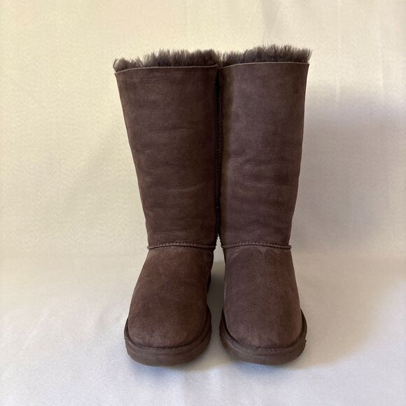 Womens Ugg Boots 7 Bailey Button Triplet Tall Chocolate Brown Festival Suede - Picture 2 of 16
